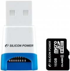 Silion Power MicroSDHC 16 Gb 4 Class + USB Adapter